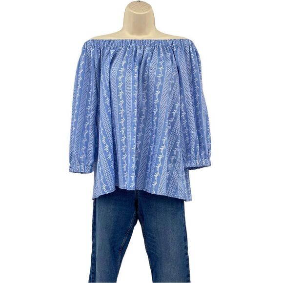 Gianni bini embroidered off the Shoulder Top Blue Size S - Picture 2 of 7